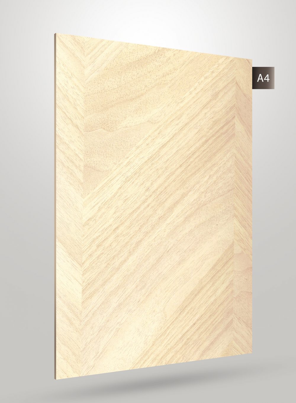 Multi-coloured chevron patterned laminate with matte finish and visible wood grain texture on a light background.