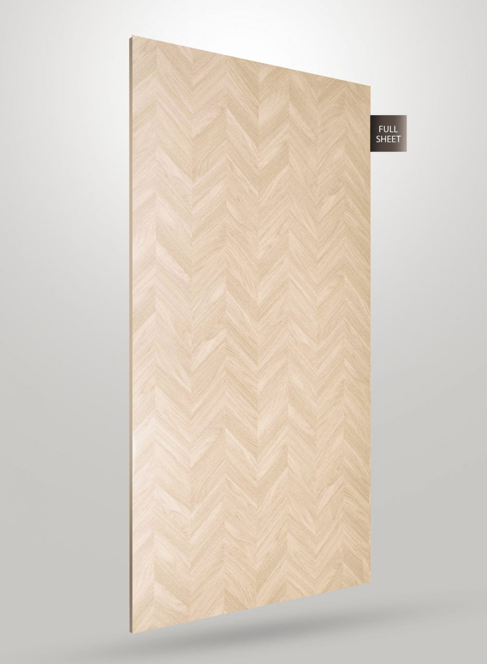 Multi-coloured herringbone patterned laminate with matte finish and textured surface displayed as full sheet.
