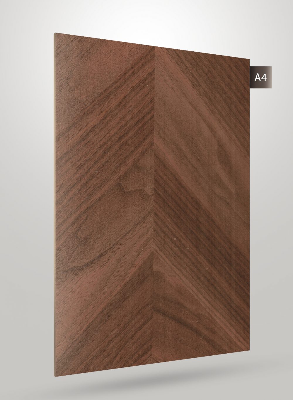 Brown patterned laminate with diagonal wood grain texture and matte finish, showcasing a decorative design on a rectangular