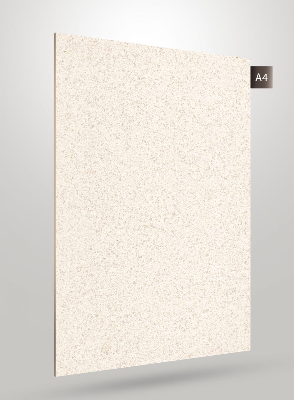 Multi-coloured patterned laminate with speckled texture and high gloss finish, shown at an angle with subtle shadow effect.