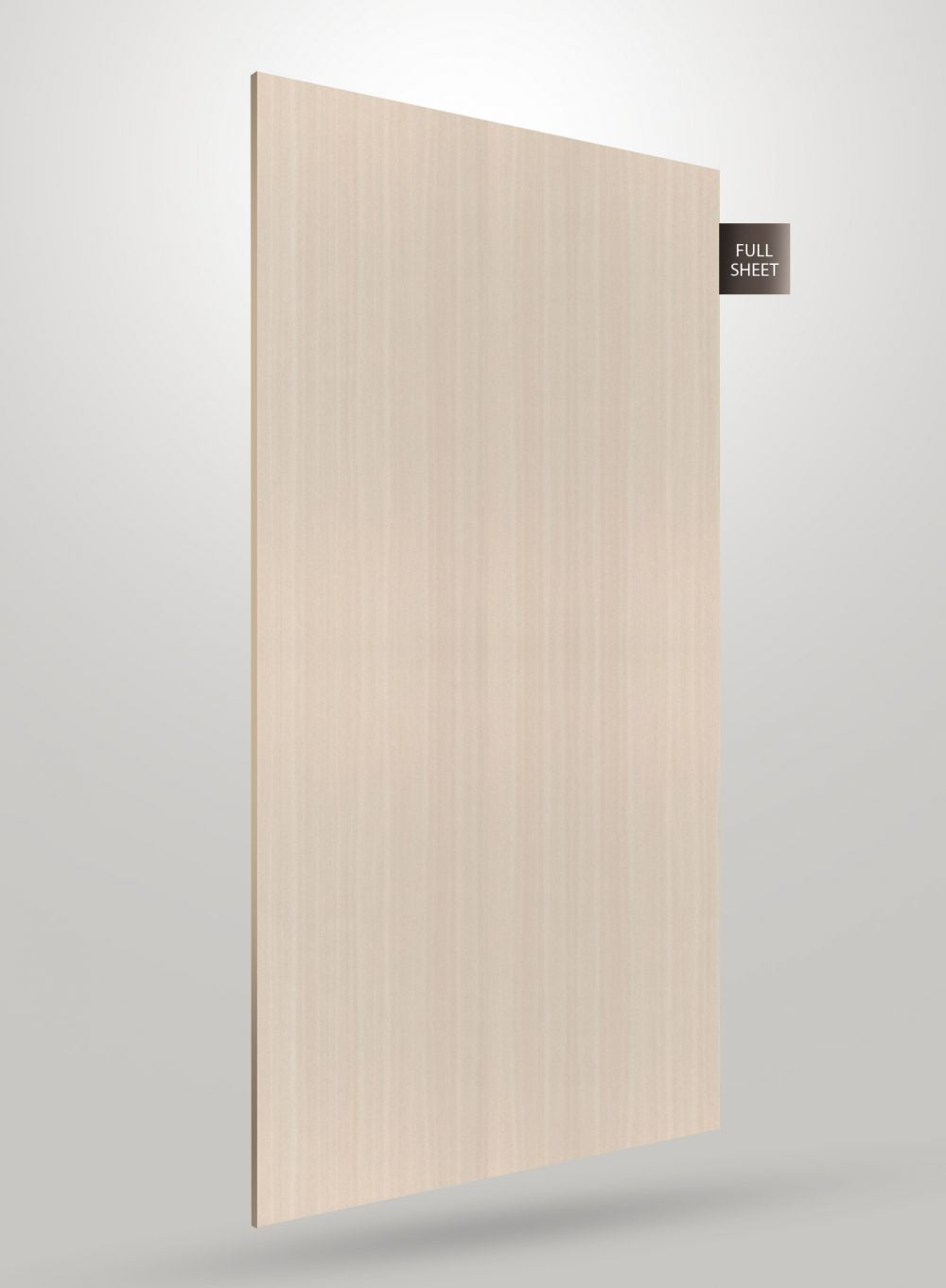 Beige wood grain decorative laminate sheet with glossy finish and vertical wood pattern visible on full sheet surface.