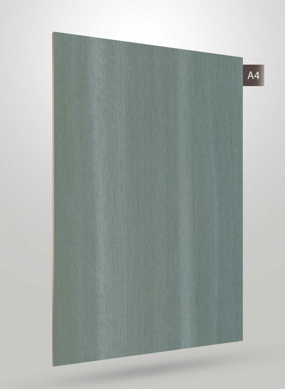 Green wood grain decorative laminate with glossy finish and visible texture, showcasing vertical wood pattern on a flat