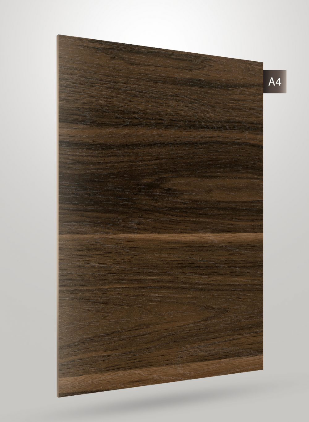 Dark brown wood grain decorative laminate with matte finish and visible wood texture and grain pattern