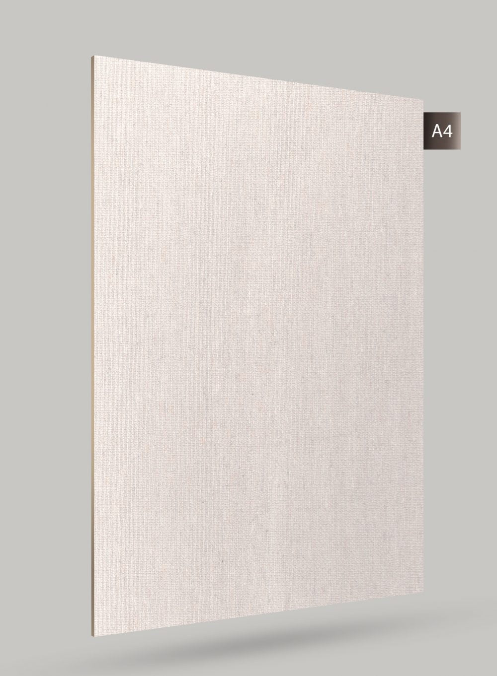 Ivory fabric laminate with matte finish and textured pattern visible on the surface of the decorative laminate sheet.