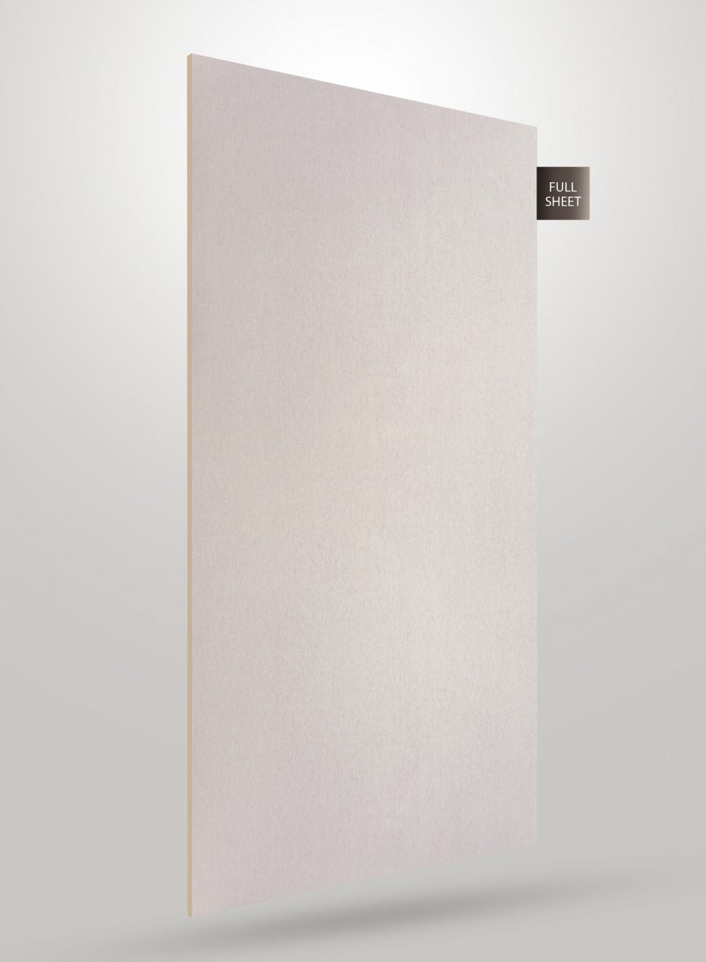 Matte ivory fabric laminate sheet with subtle texture and smooth finish displayed upright with full sheet label.
