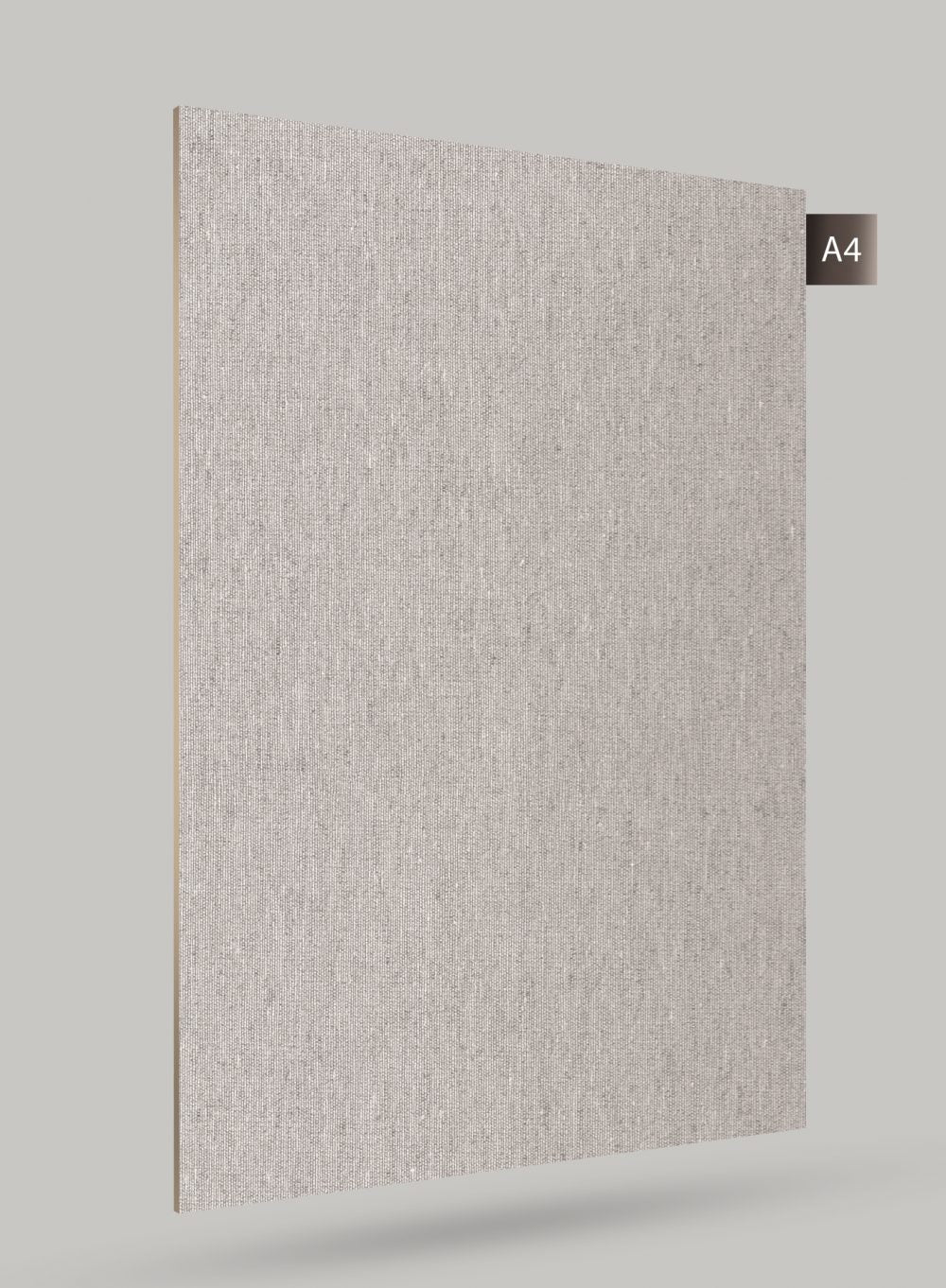 Grey fabric laminate with matte finish and textured pattern, showing woven texture and subtle sheen variation on its surface.