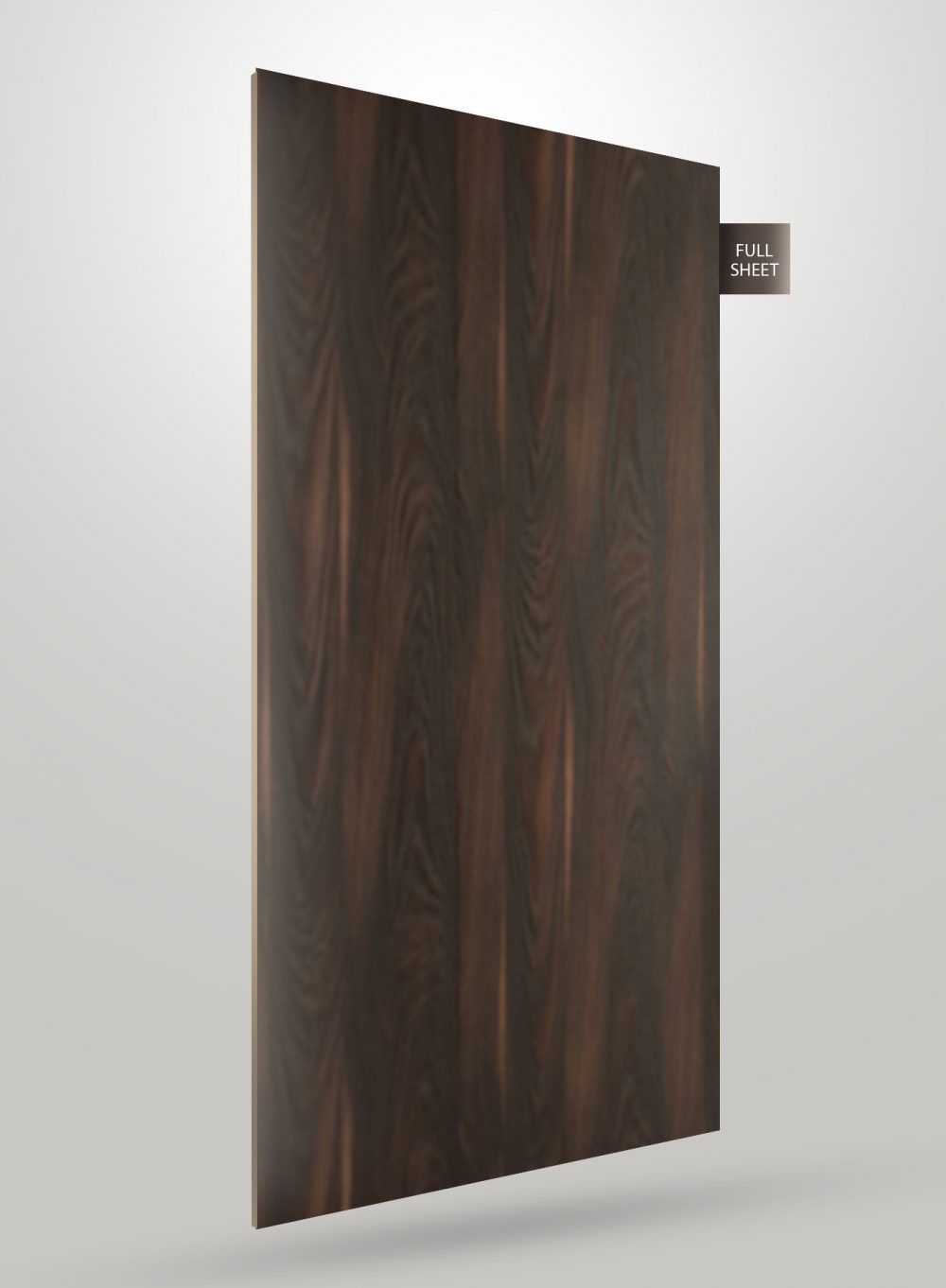 Dark brown wood grain decorative laminate sheet with matte finish and visible wood texture.