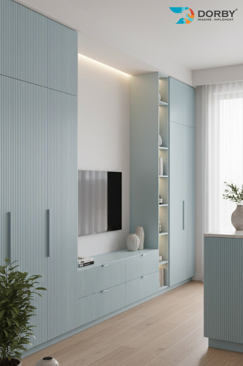 Whyte Blue - BF 9179 Blue Fluted Texture Laminate - Dorby mica