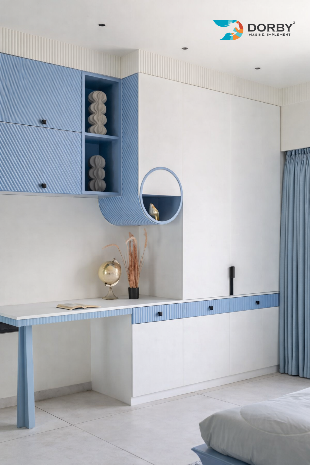 Whyte Blue - FF- L 179 Grey Fluted Texture Laminate - Dorby mica
