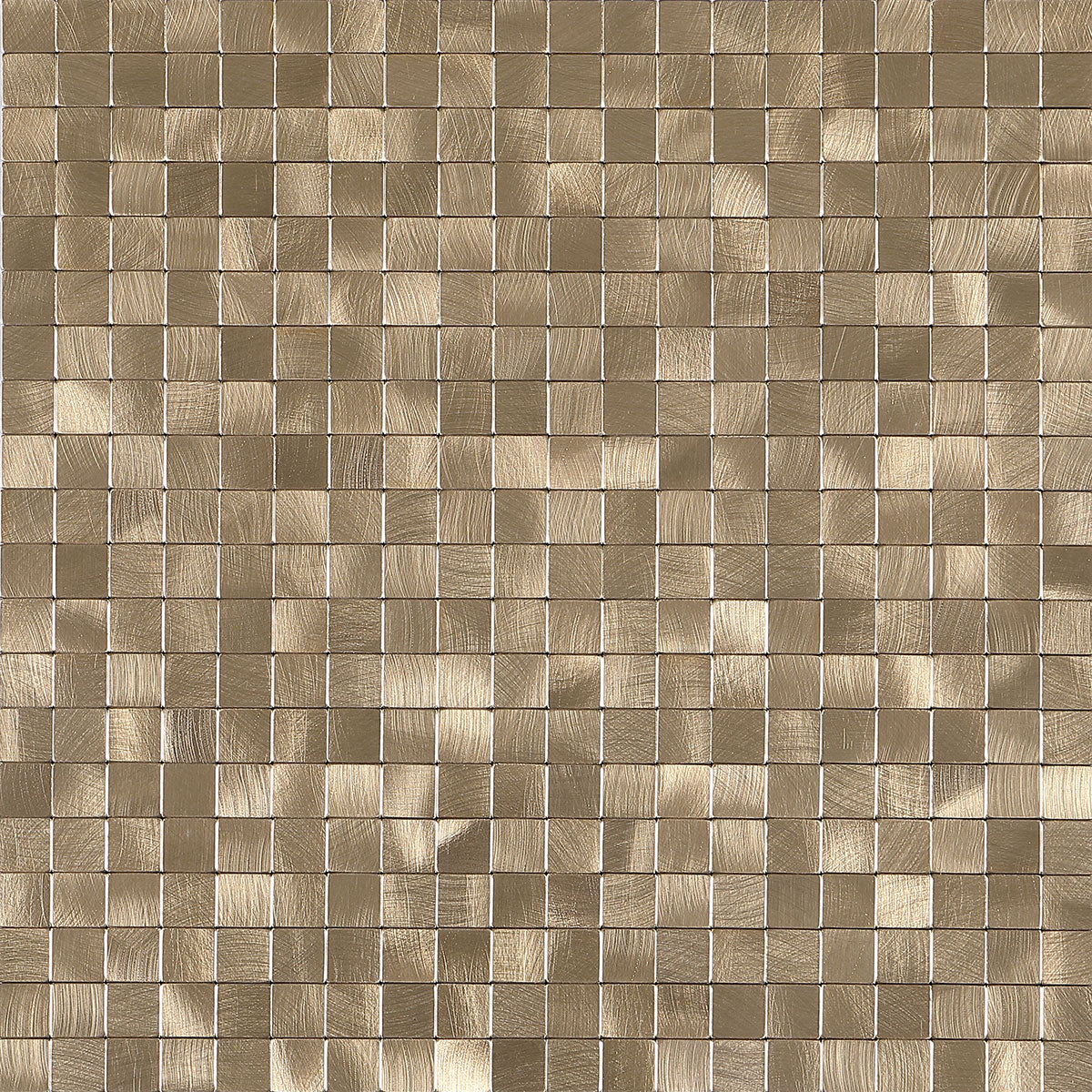 Gold metallic louver panel with textured brushed finish and grid pattern, showing small square tiles with varied sheen.