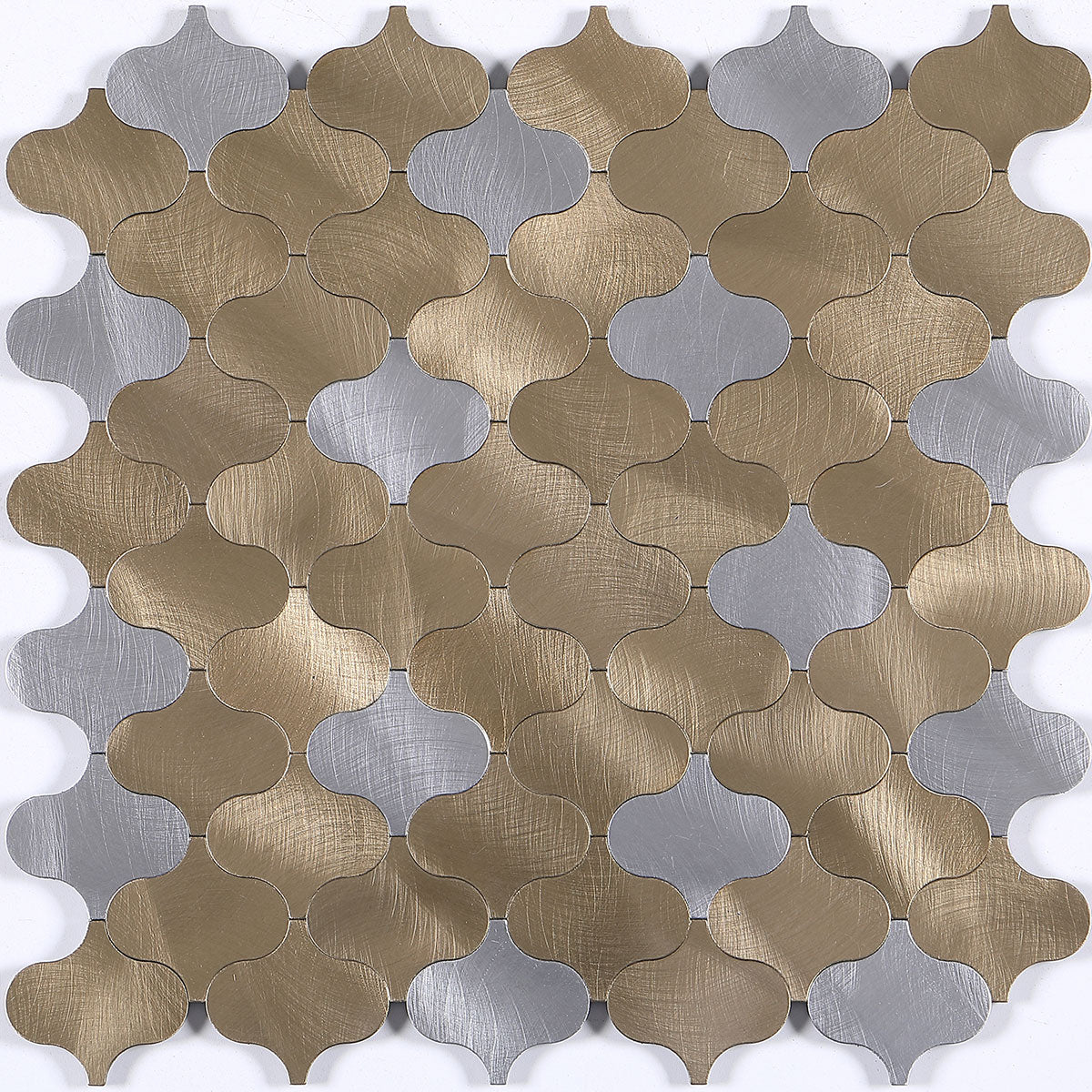 Multi-colored metallic designer louver panel with textured finish and four-leaf clover pattern in bronze and silver hues.