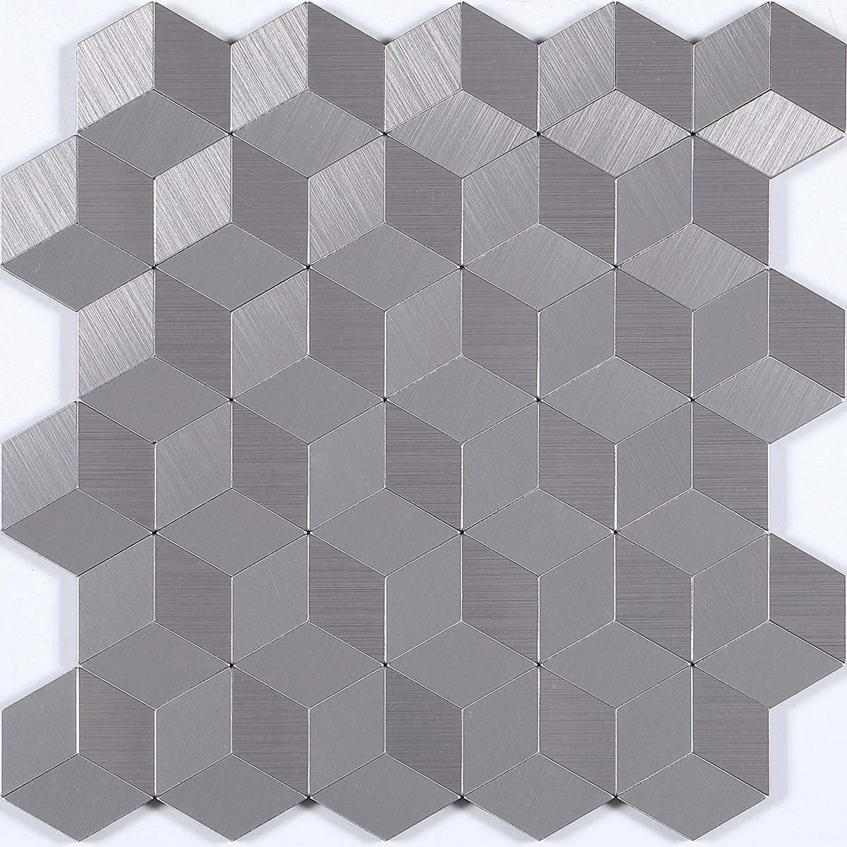 Metallic louver panel with textured hexagonal pattern and brushed finish in varying shades of gray on a white background.