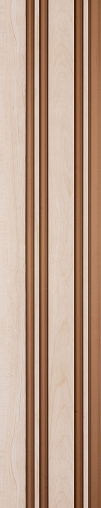 Beige wood louver panel with textured finish and visible wood grain on vertical slats and brown frames.