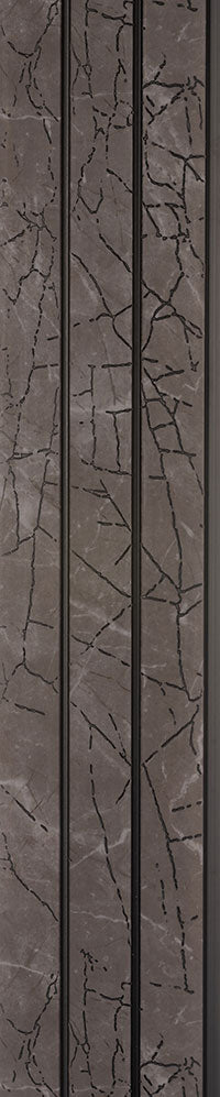 Brown marble louver panel with textured cracked pattern and vertical slats