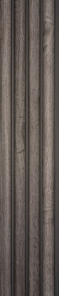 Grey fluted louver panel with textured finish and vertical ridges, showing detailed surface pattern and subtle sheen