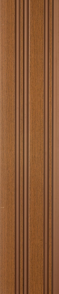 Brown wood louver panel with textured wood grain finish and raised vertical slats.