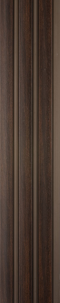 Brown wood grain louver panel with textured finish and vertical slats.