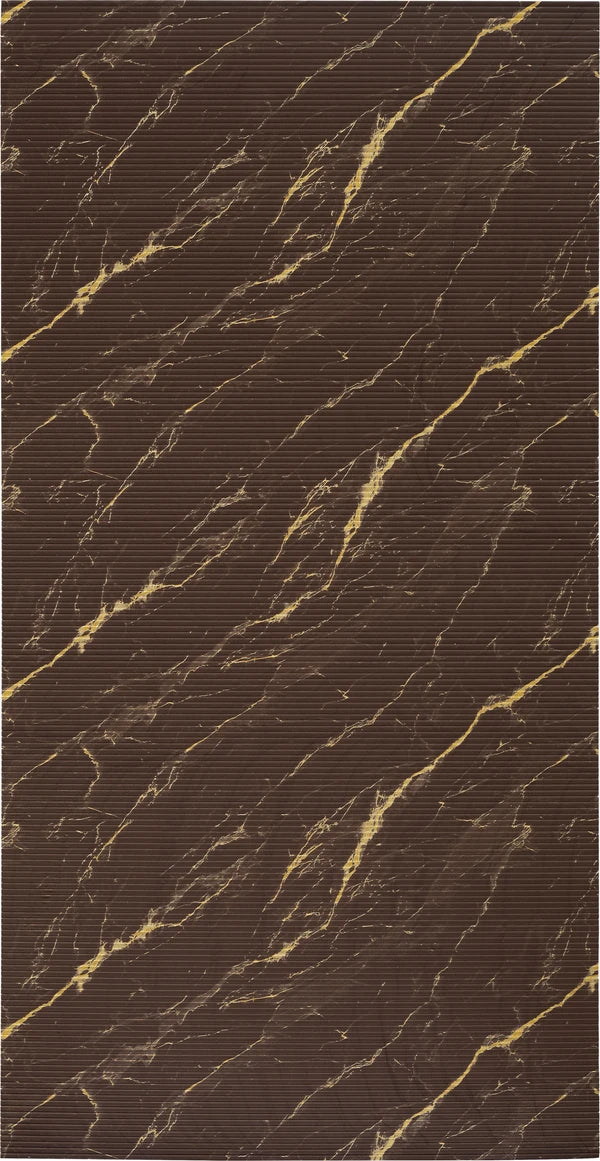 Brown marble louver panel with gold veining and matte finish, featuring horizontal slats and textured surface.