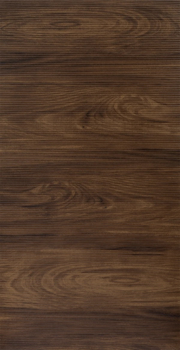 Brown fluted louver panel with matte finish and wood grain texture visible in horizontal pattern.
