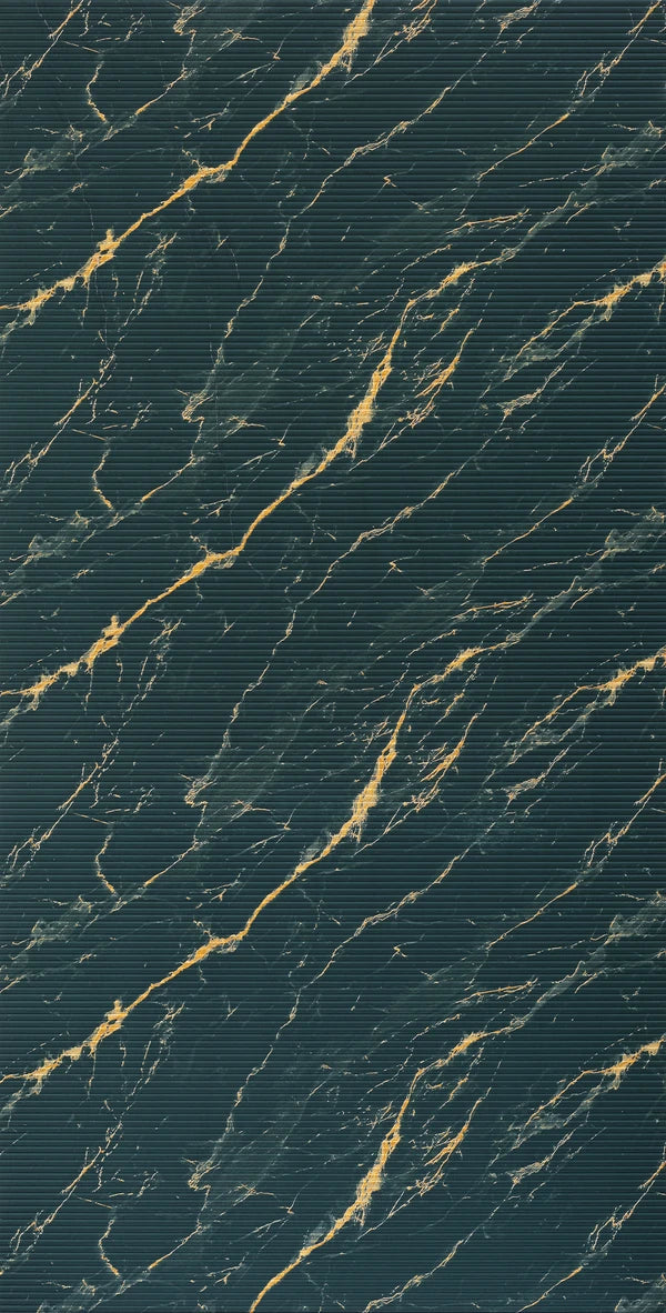 Green marble wall panel with gold veining and matte finish, featuring a louvered pattern with horizontal slats.