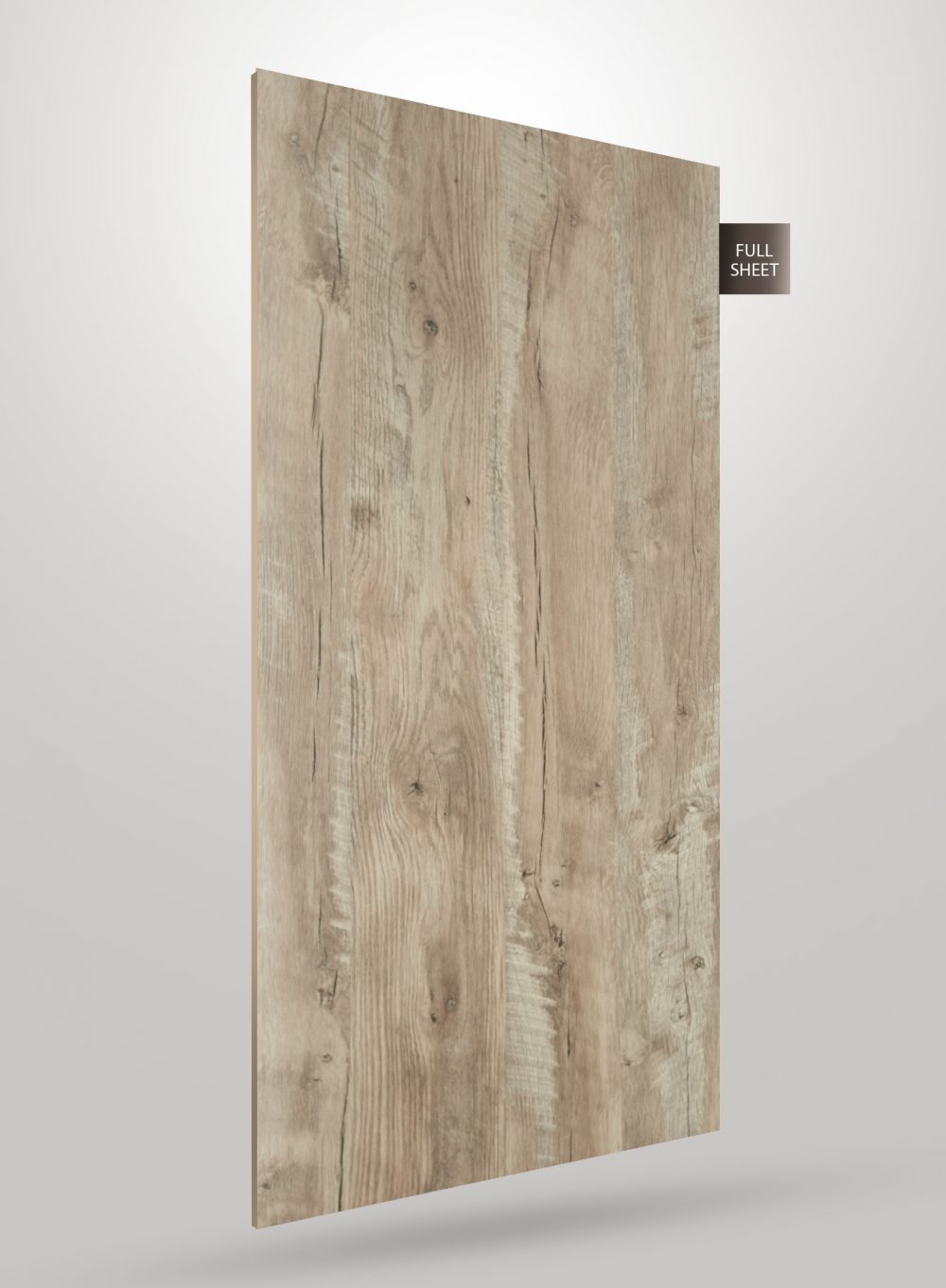 Wood grain laminate sheet with matte finish and visible texture, displaying a light brown wood pattern with knots and grain