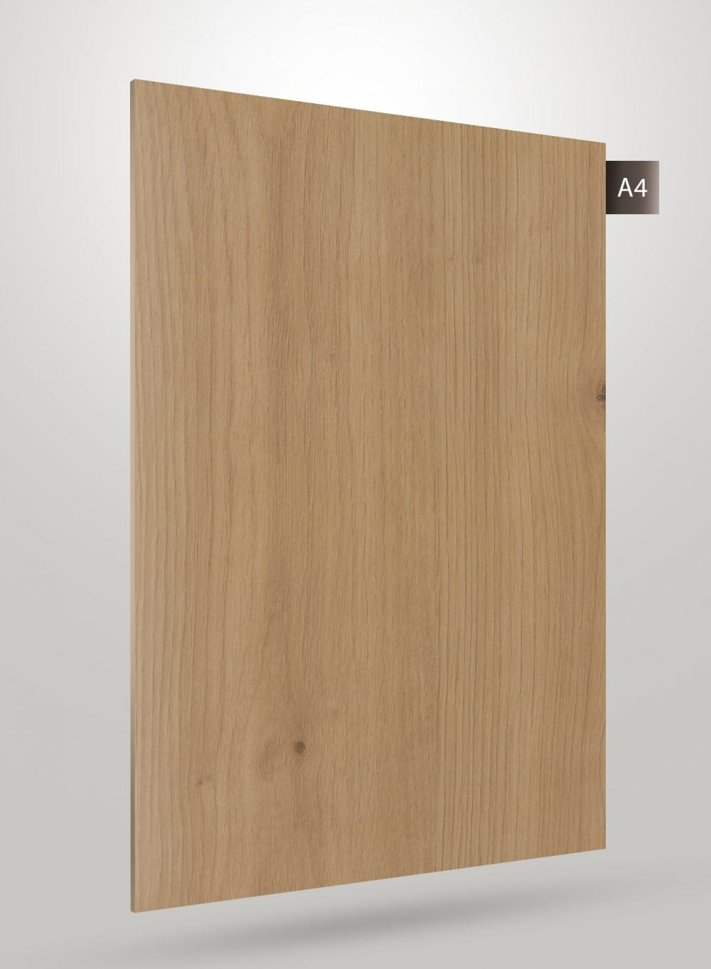 Brown wood grain decorative laminate with matte finish and visible wood texture and knots.