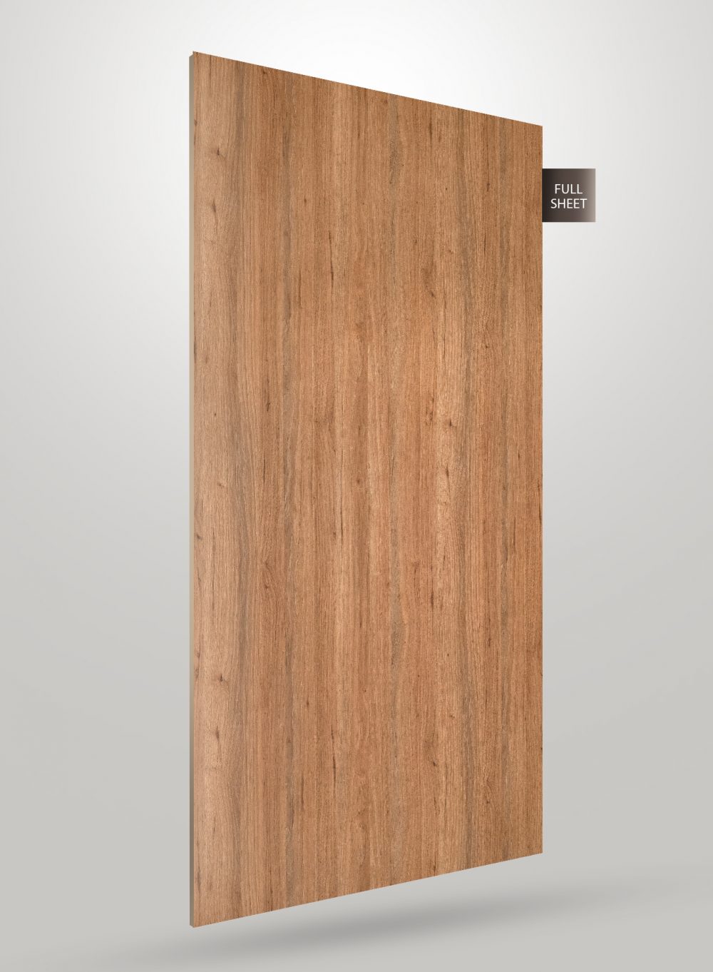 Brown wood grain decorative laminate sheet with matte finish and visible wood texture and grain pattern on full sheet display