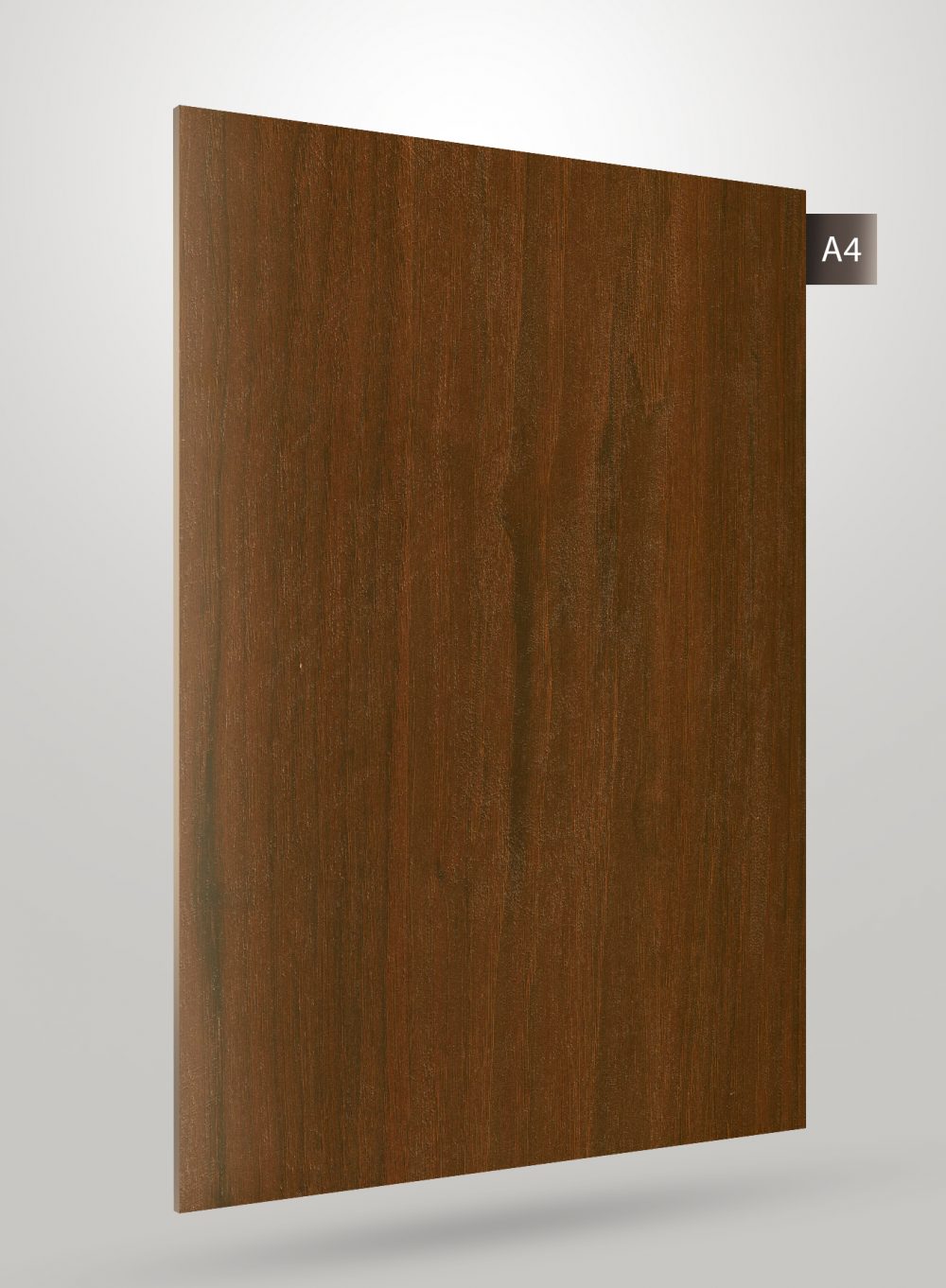 Brown wood grain laminate with matte finish and visible texture, decorative wood laminate sheet.