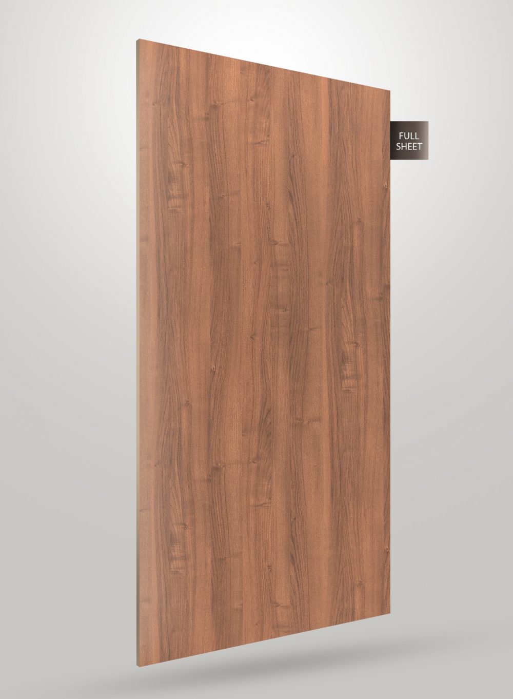 Brown wood grain laminate sheet with matte finish and visible wood texture, labeled full sheet.