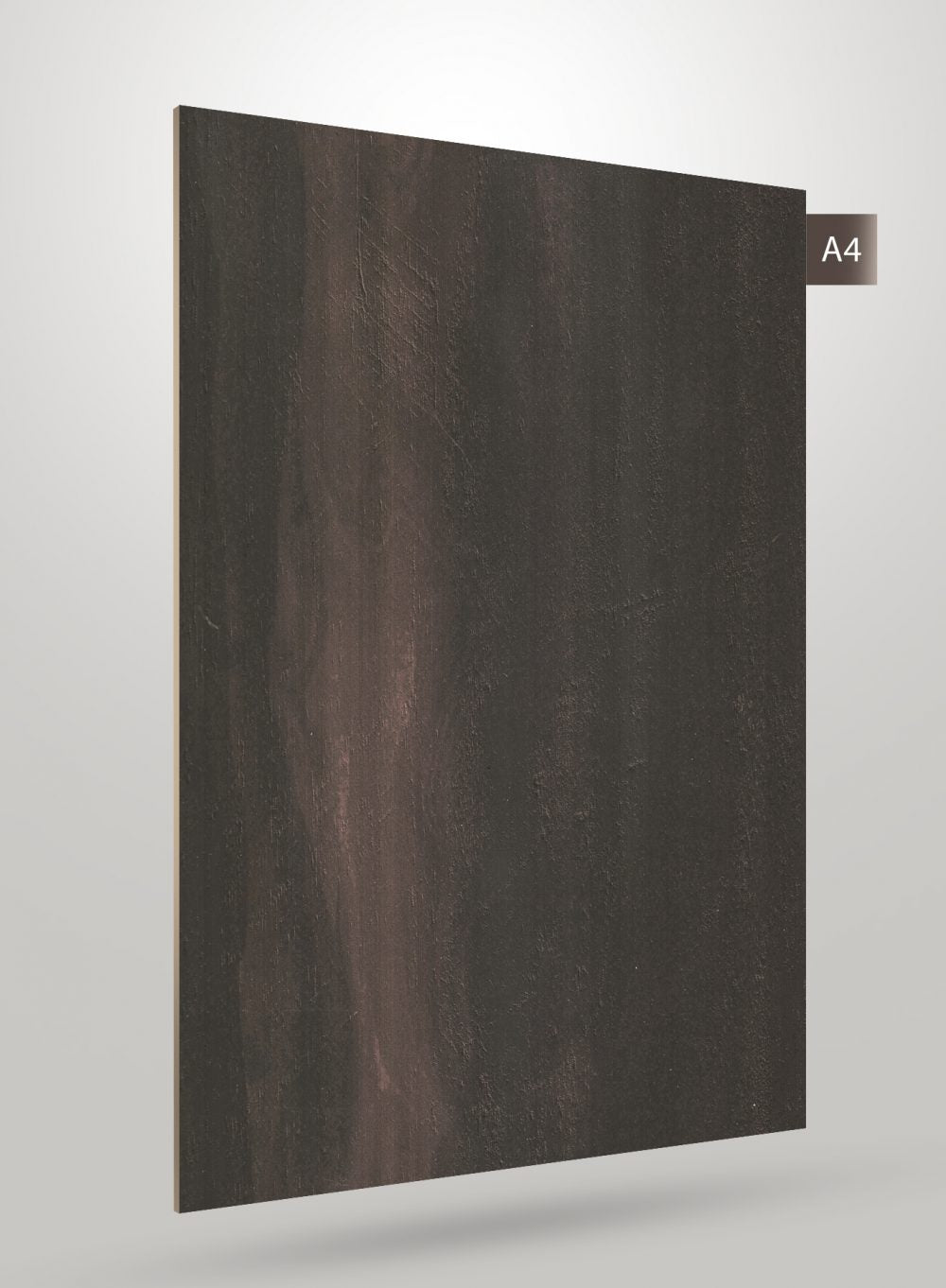 Brown wood laminate with matte finish and wood grain texture, decorative laminate sheet with dark brown color and subtle
