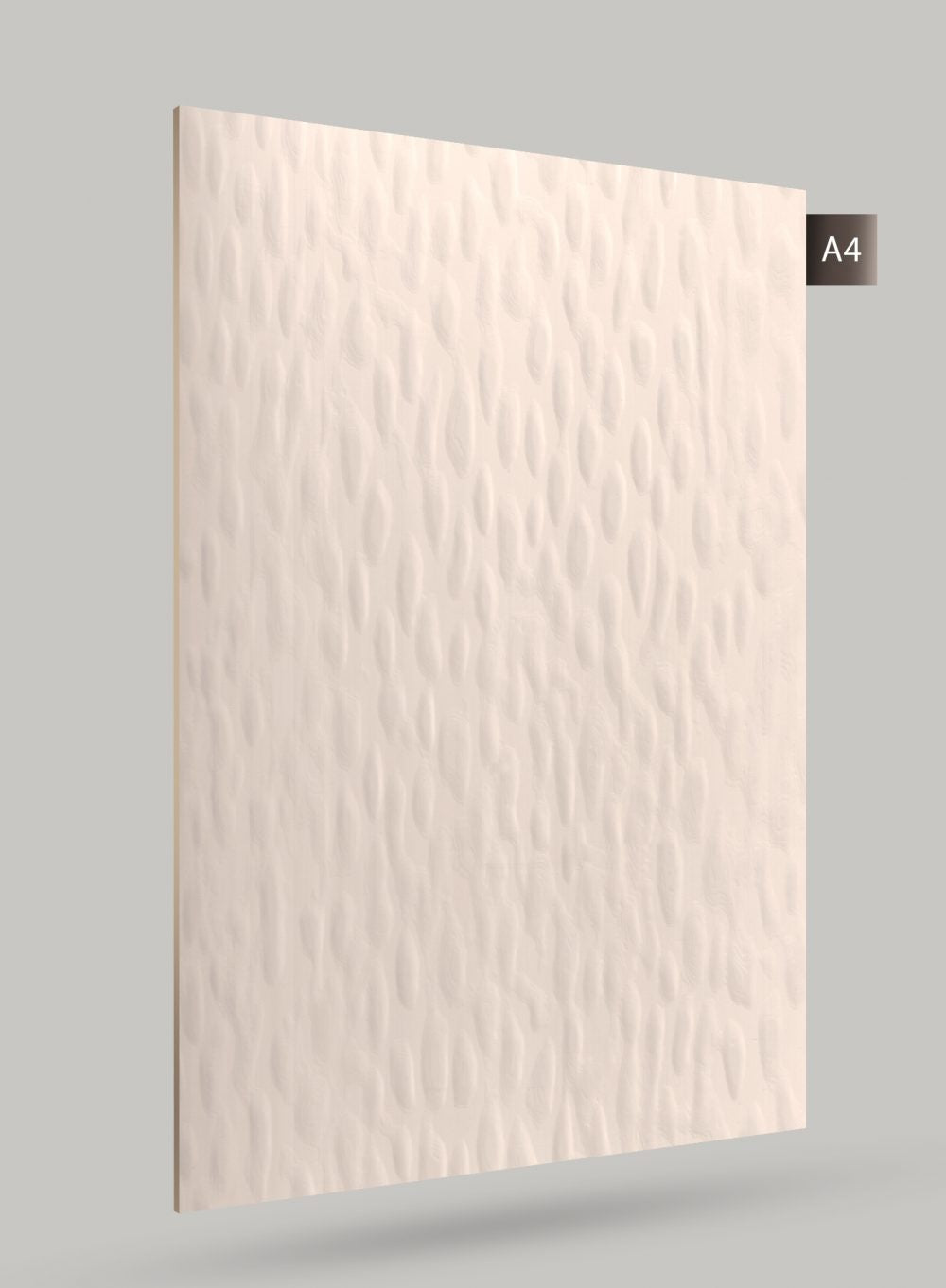 White patterned laminate with matte finish and textured surface, showing wavy design and subtle sheen on decorative laminate