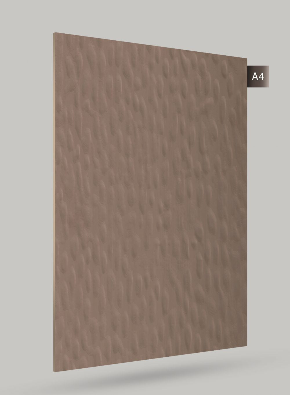 Brown matte patterned laminate with textured surface and embossed design, showcasing a subtle sheen and detailed texture.
