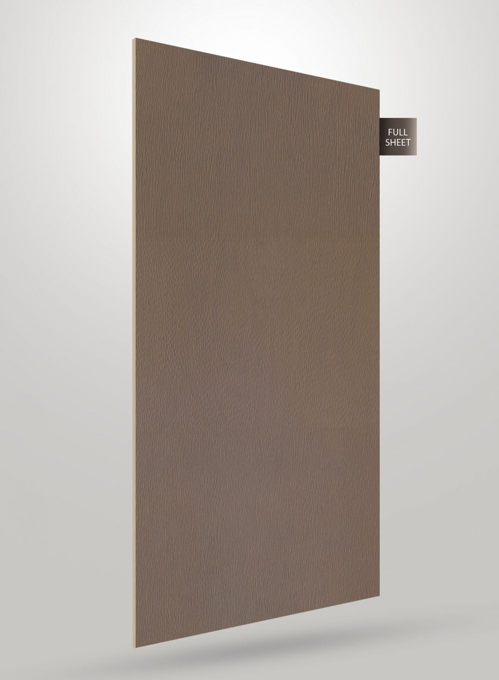 Brown matte patterned laminate sheet with textured finish and subtle grain visible on its surface labeled full sheet.