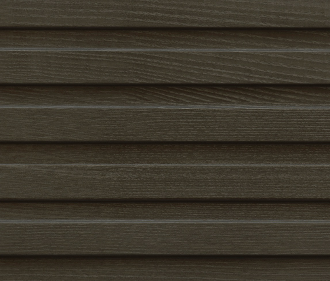 Evolution Woodline Charcoal Brown Fluted Louver wood-grain texture close-up