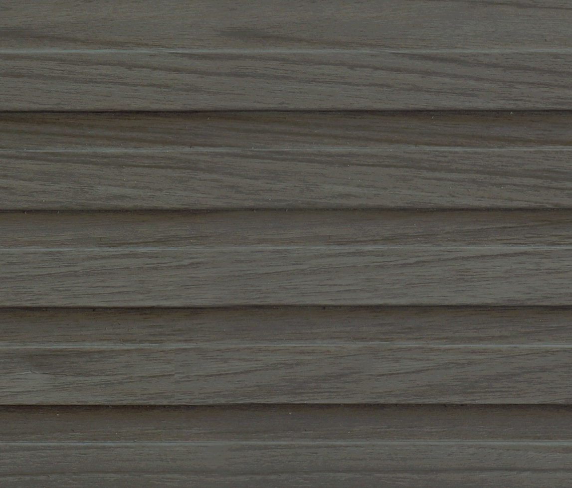 Evolution Woodline Taupe Grey Fluted Louver wood-grain texture close-up
