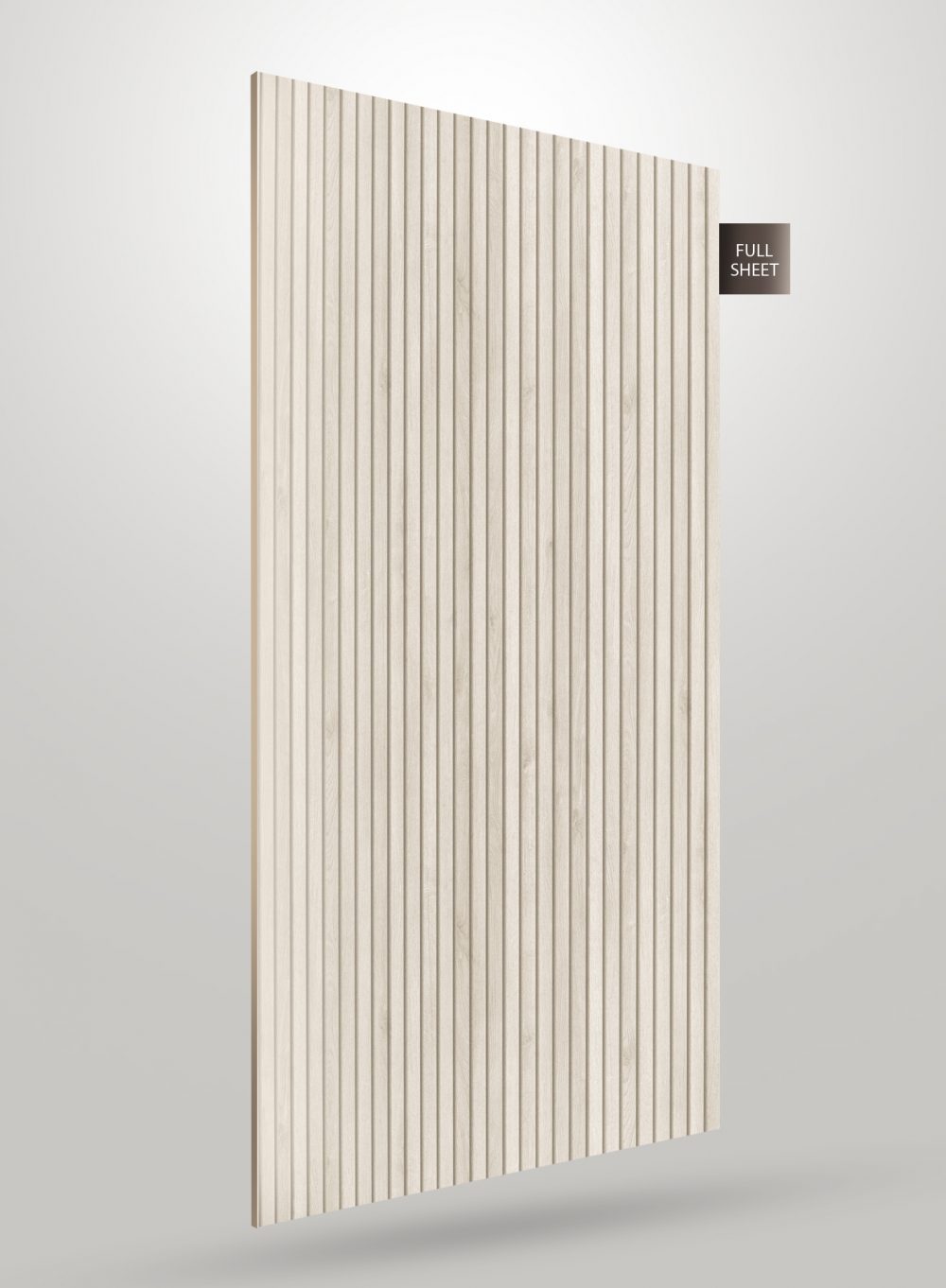 Beige fluted laminate sheet with matte finish and vertical grooves, showcasing full sheet texture and pattern.