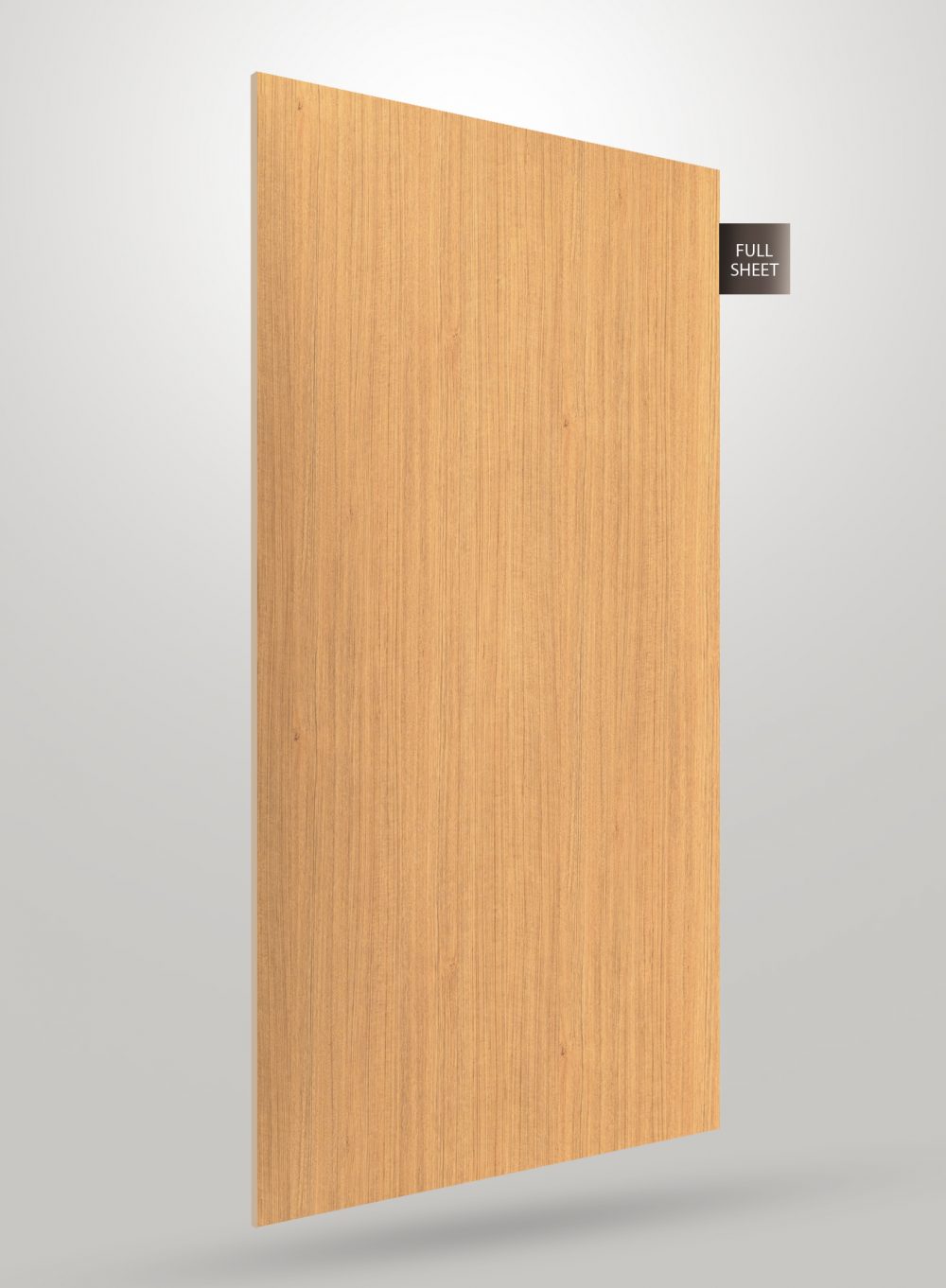 Brown wood grain decorative laminate sheet with matte finish and vertical wood texture pattern on full sheet display.