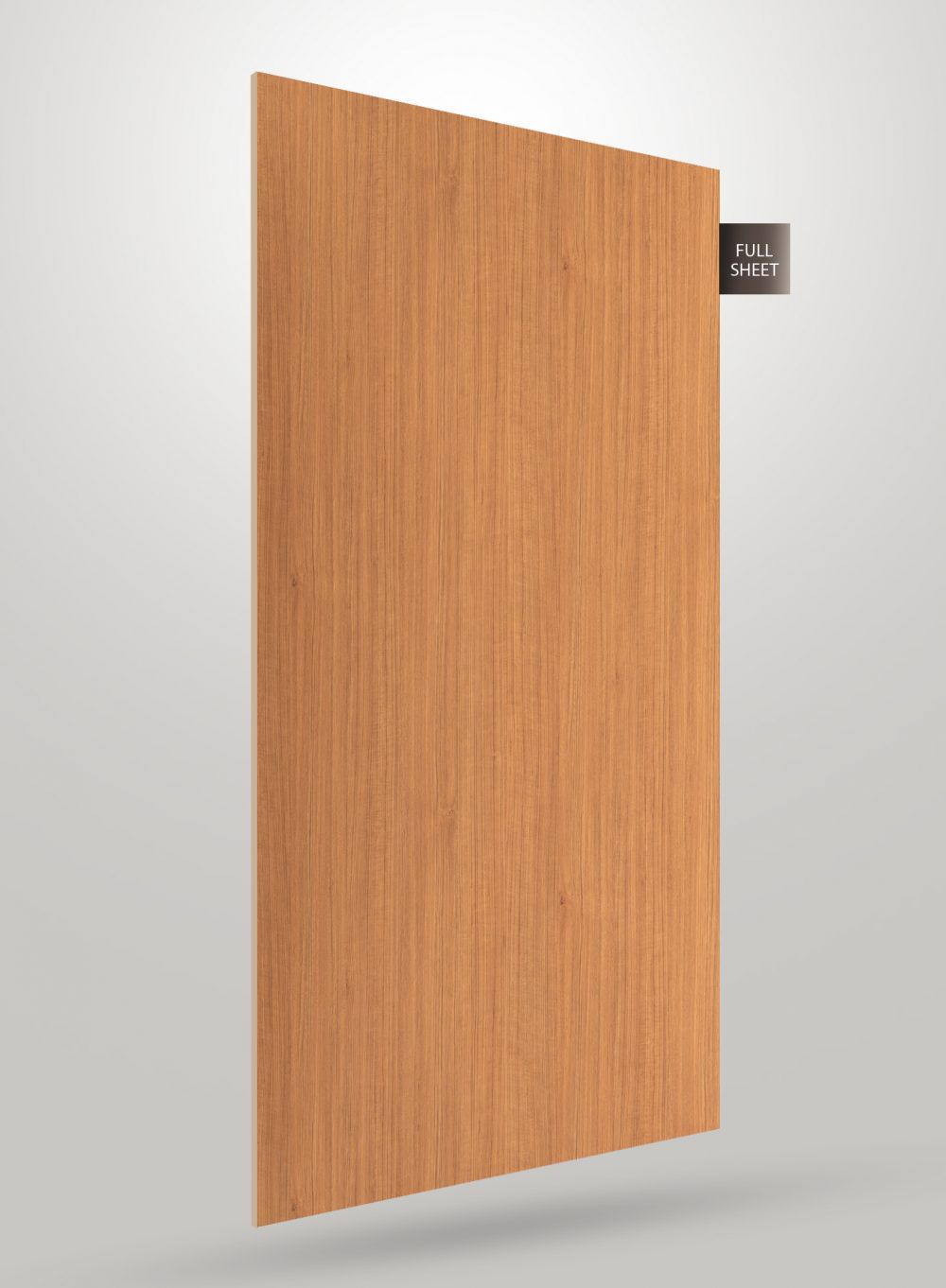 Brown wood grain decorative laminate with matte finish and vertical wood pattern on full sheet