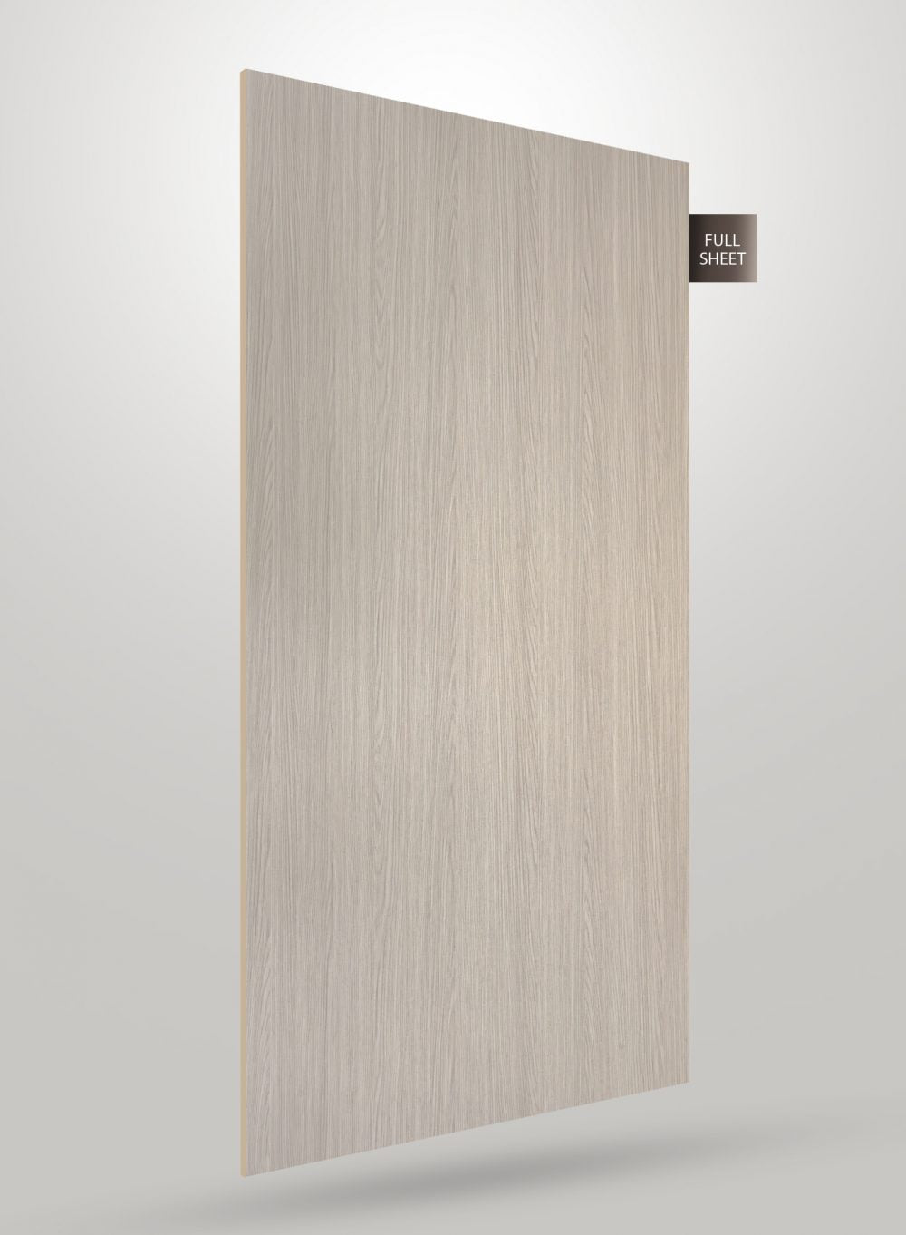 Beige wood grain decorative laminate with matte finish and visible texture, shown as a full sheet.