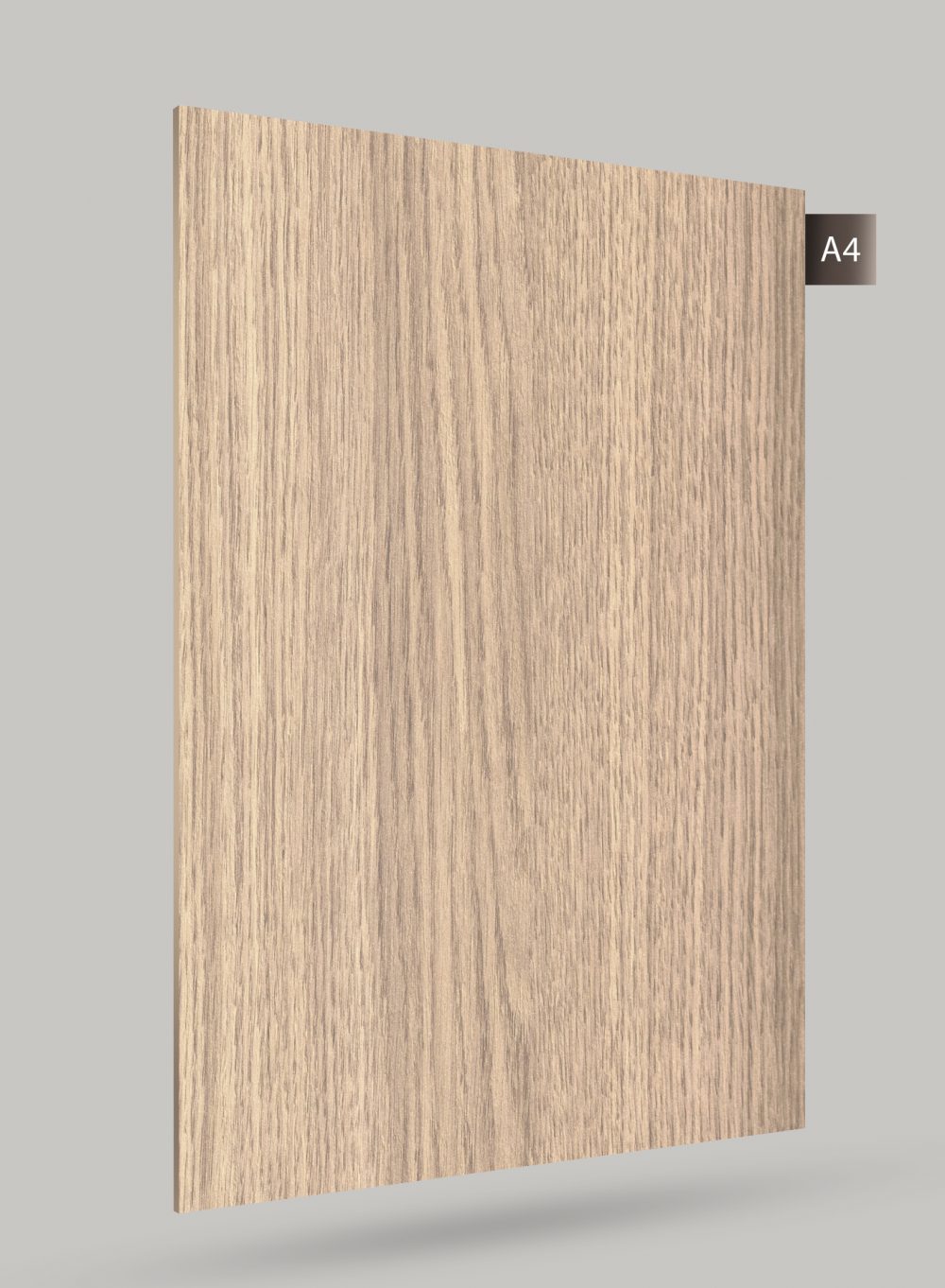 Beige wood grain laminate with matte finish and vertical texture pattern on a decorative wood laminate sheet.