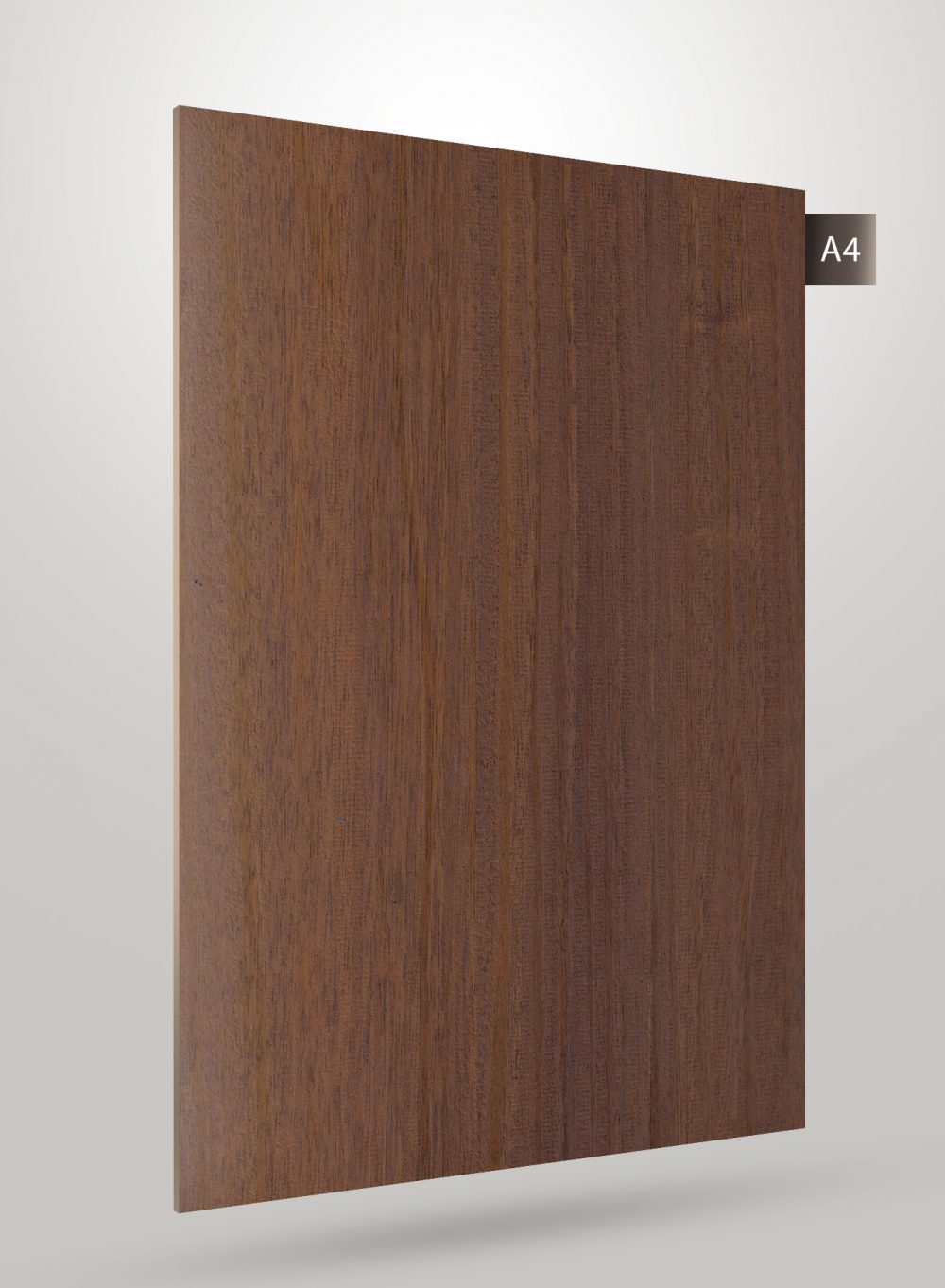 Brown wood grain decorative laminate with matte finish and vertical wood pattern texture visible on the surface.