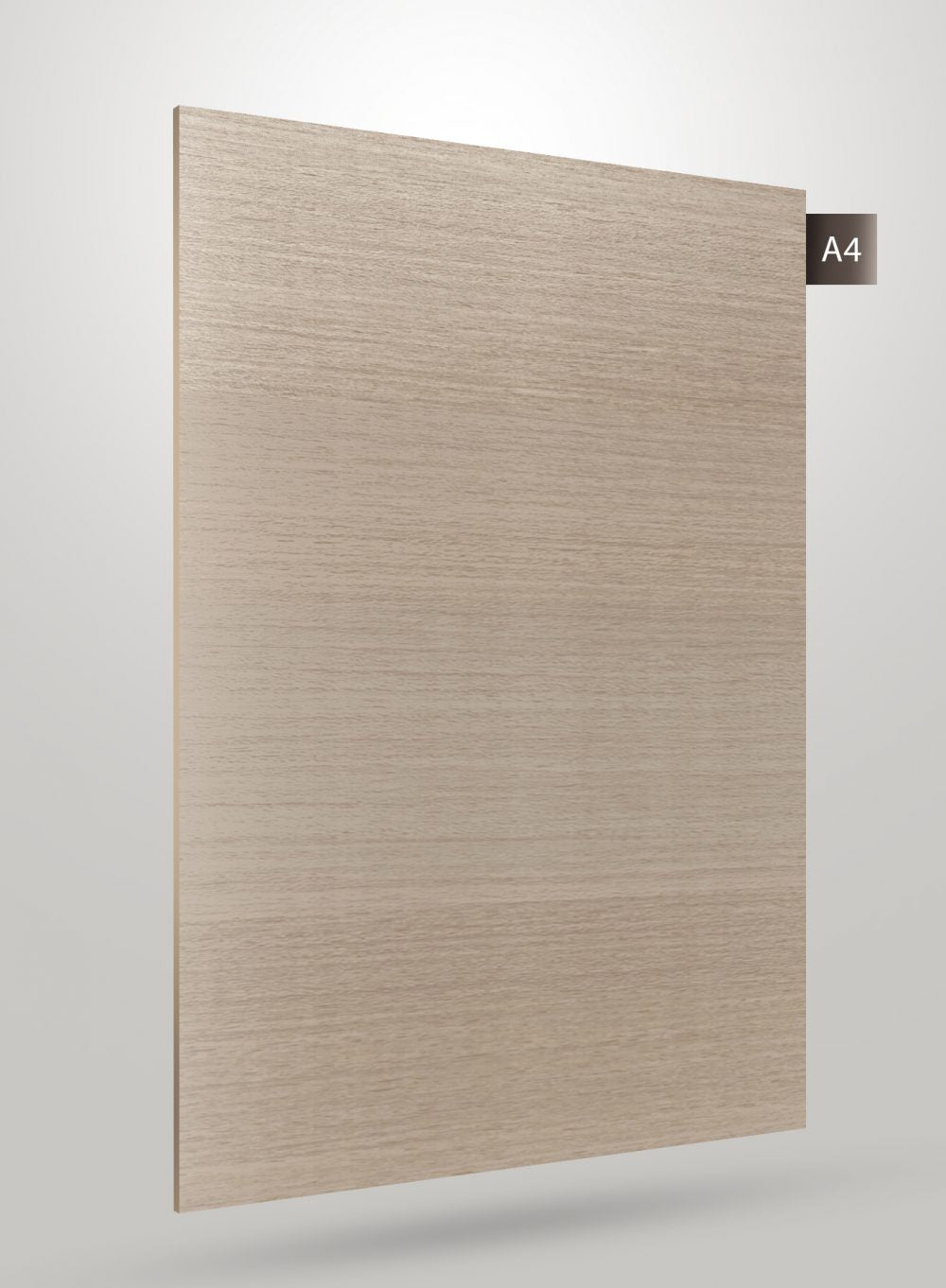 Beige wood grain decorative laminate with matte finish and visible wood texture, shown on a light gray background.