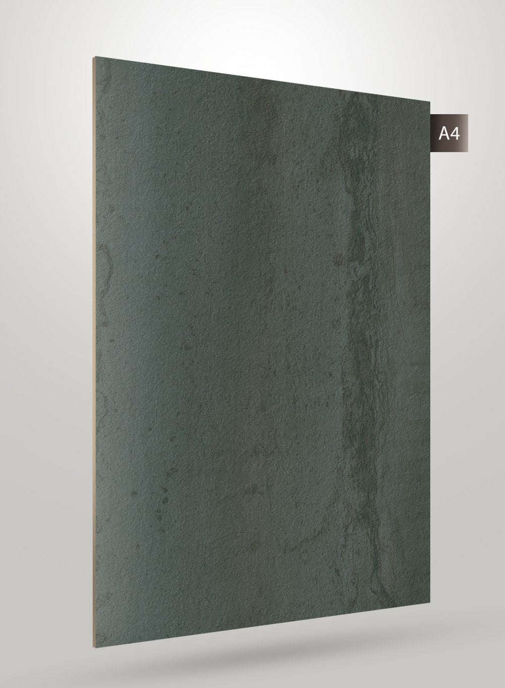 Green stone laminate with matte finish and textured surface, showing natural stone pattern and subtle imperfections.