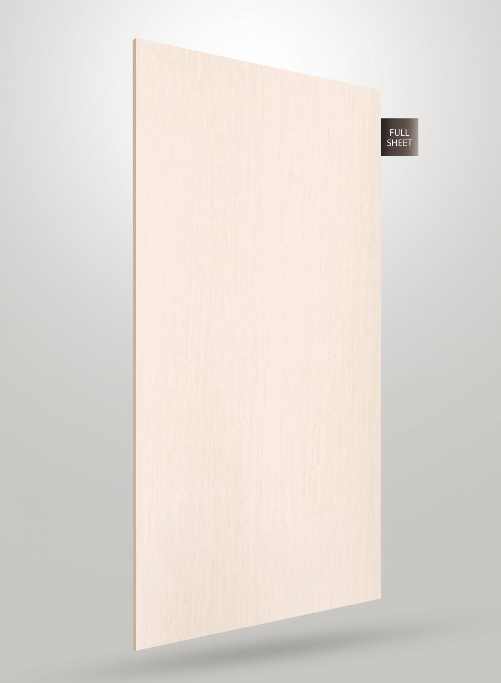Beige matte laminate sheet with subtle texture and vertical grain pattern, labeled full sheet on gray background.