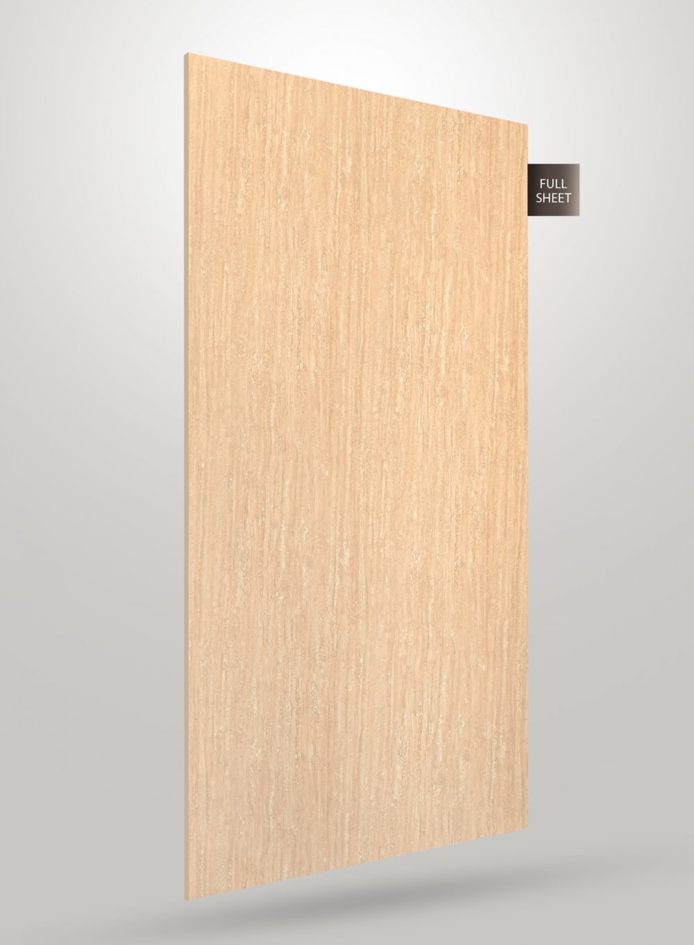 Beige marble laminate sheet with matte finish and textured pattern, labeled full sheet on a gray background.