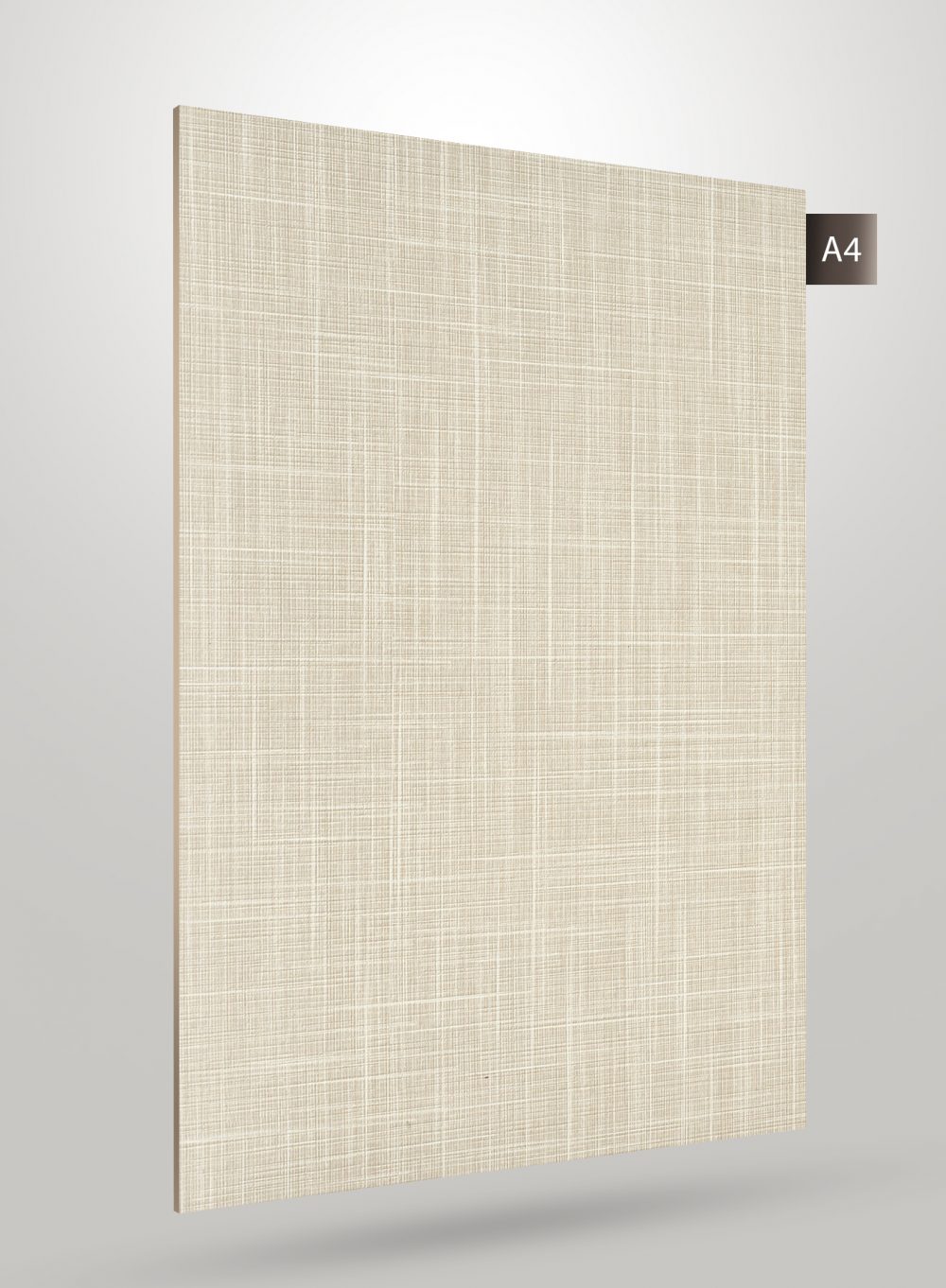 Beige patterned laminate sheet with matte finish and grid texture, decorative laminate sample.