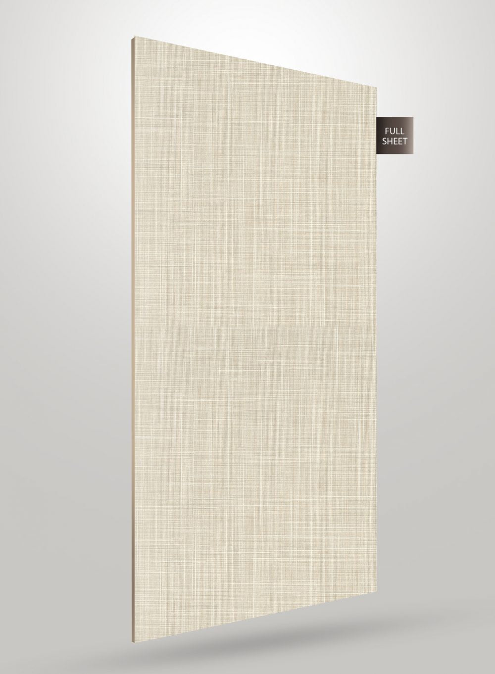 Matte beige patterned laminate sheet with grid texture and subtle sheen, displayed as full sheet.