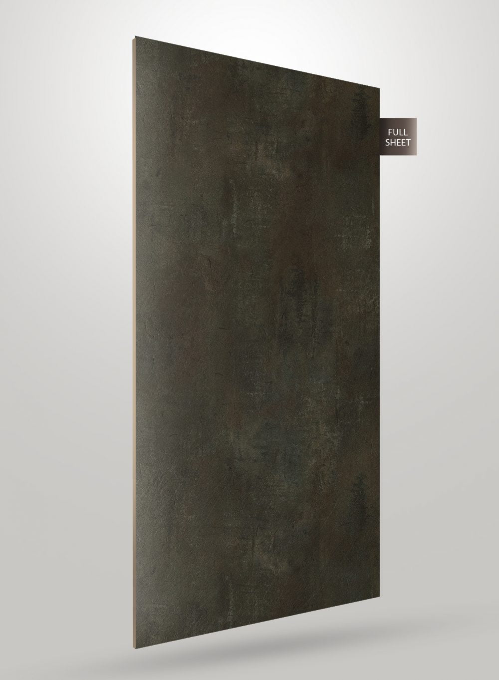 Brown matte laminate sheet with stone texture and subtle pattern, labeled full sheet on a light gray background