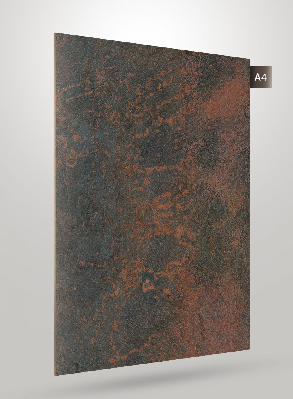 Brown marble laminate with matte finish and textured pattern, resembling natural stone with subtle orange undertones and