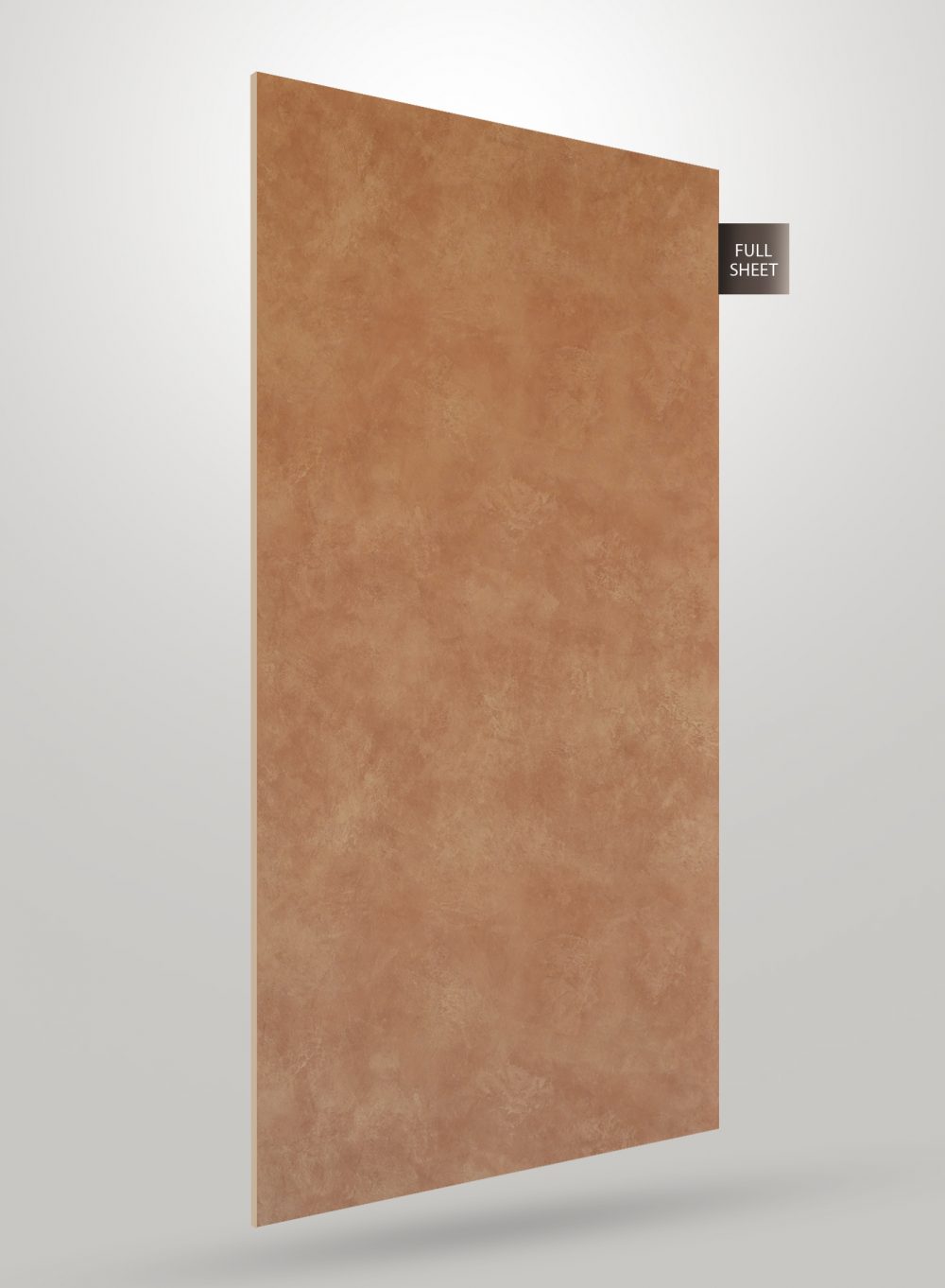 Brown matte laminate sheet with marble texture and subtle veining, labeled full sheet.